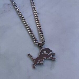 Detroit Lions Necklace - 5mm Cuban - 22" Silver Chain - NFL - Football
